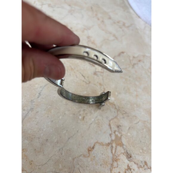 Gold-Tone orange & White Enamel Buckle Bangle Bracelets Set Of 2 - Picture 10 of 13